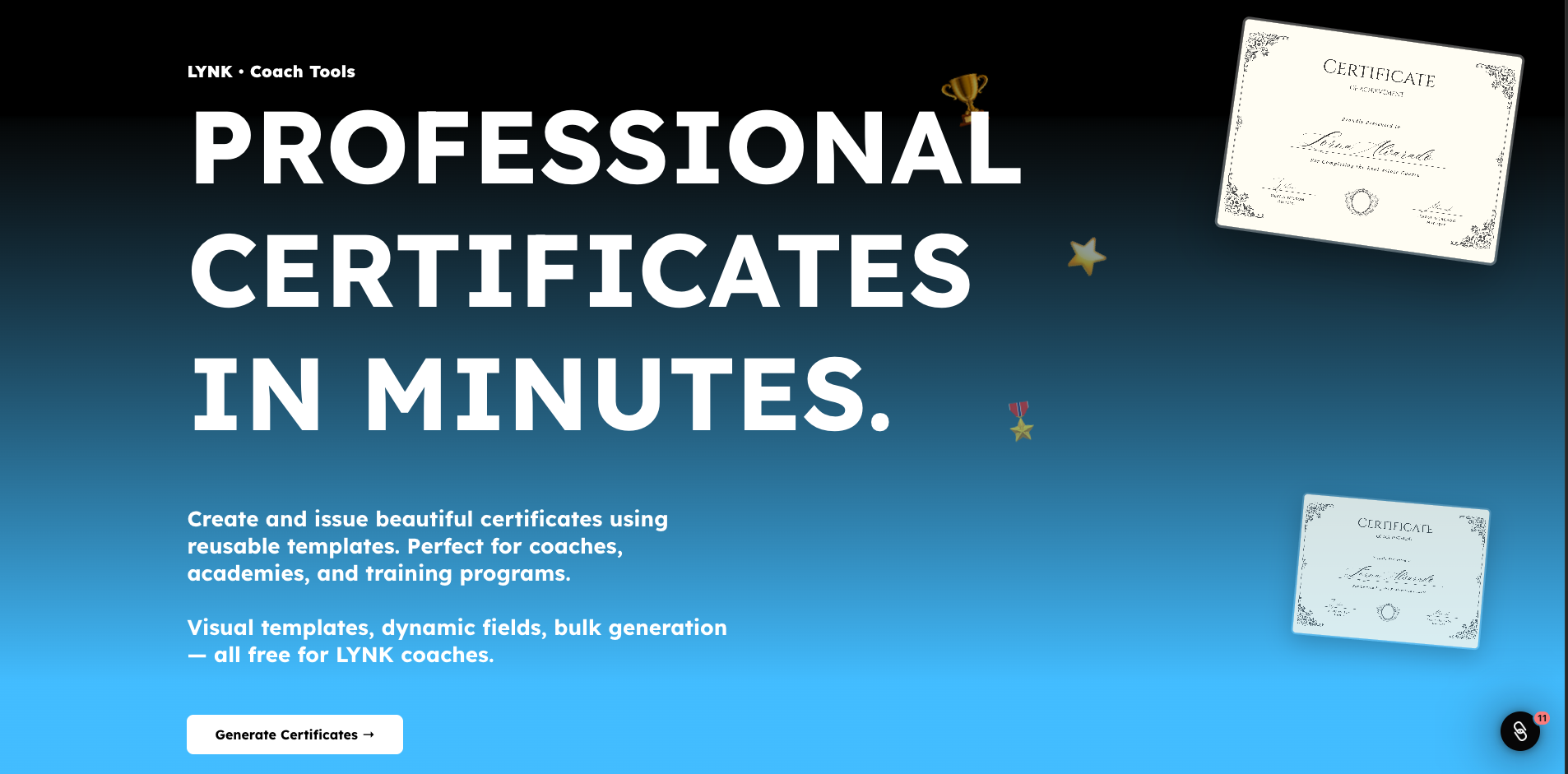 Professional Certificates in Minutes — LYNK Coach Tools